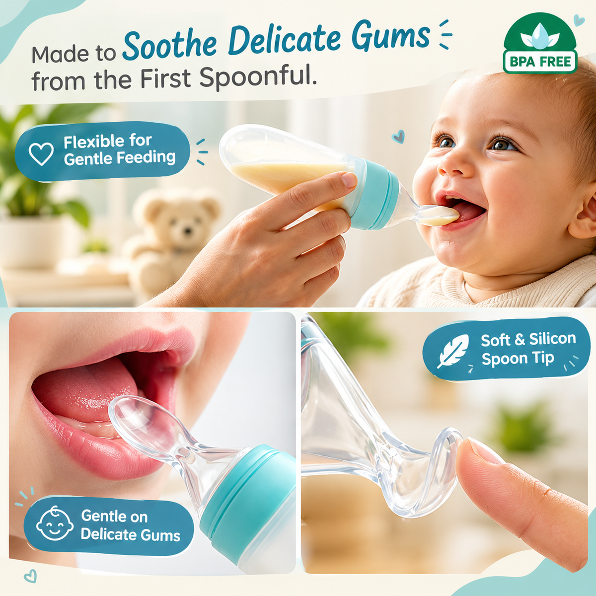 Baby Feeding Bottle With Silicone Squeeze Spoon
