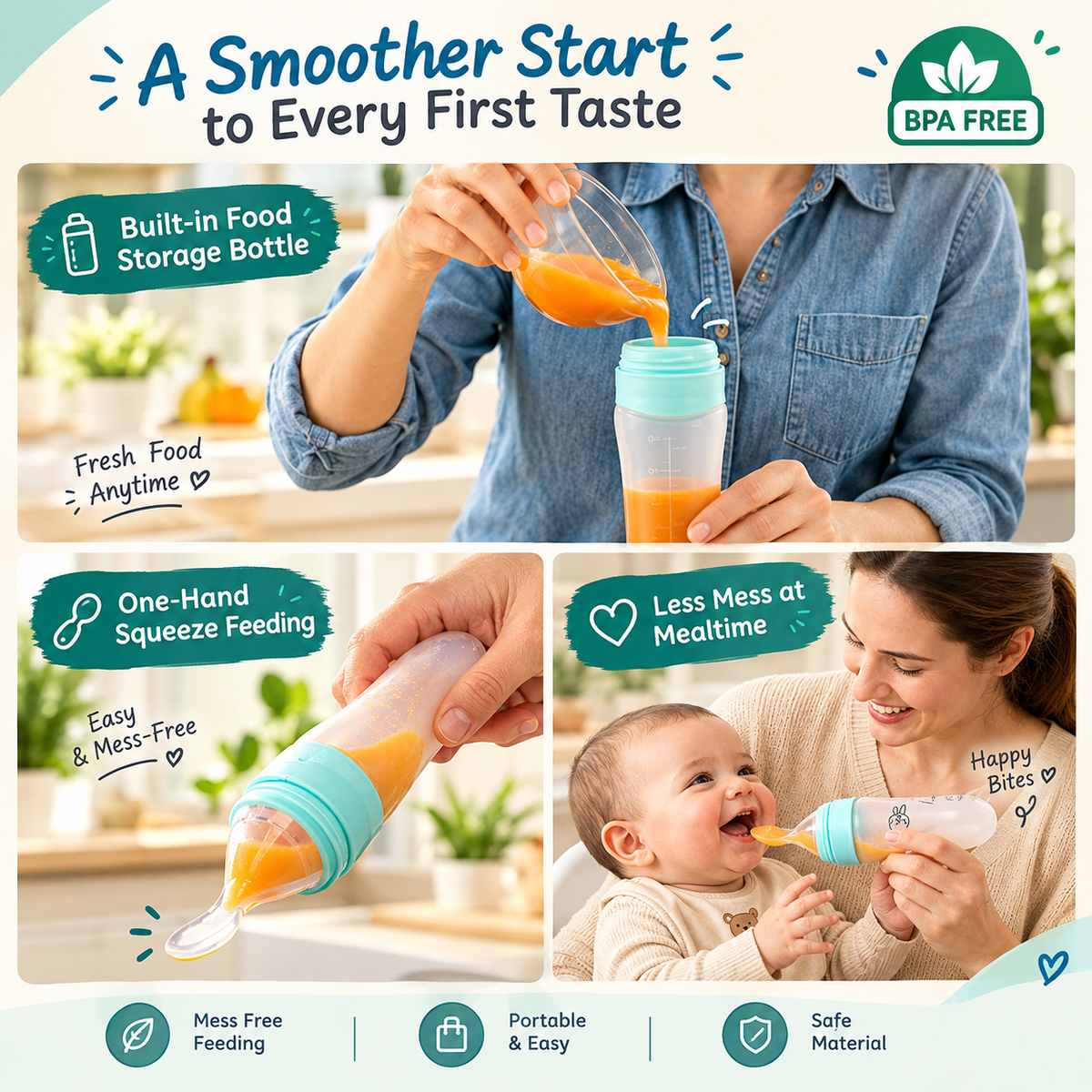 Baby Feeding Bottle With Silicone Squeeze Spoon