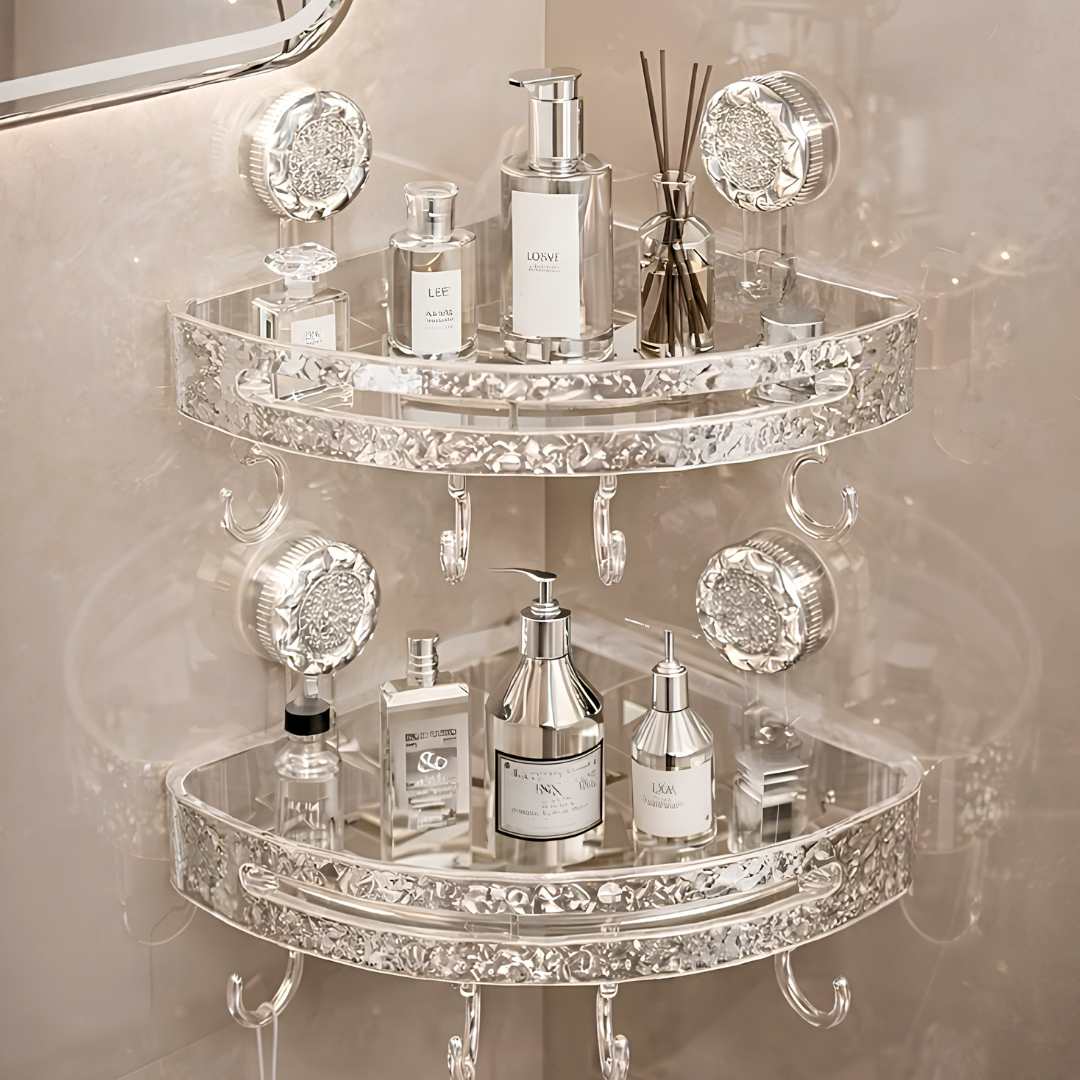 Transparent Corner Bathroom Shelf with Hooks