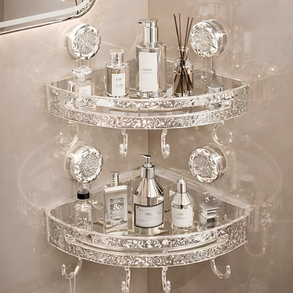 Transparent Corner Bathroom Shelf with Hooks