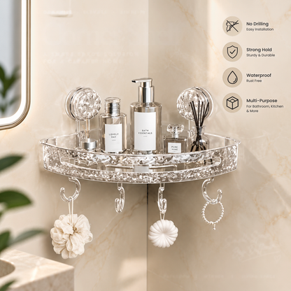 Transparent Corner Bathroom Shelf with Hooks