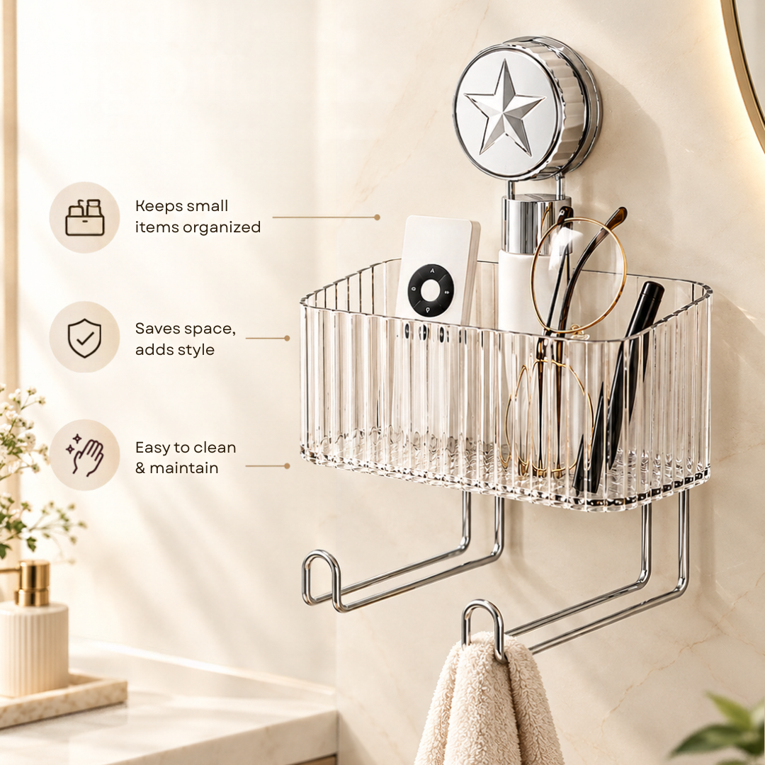 Premium Wall-Mounted Bathroom Organizer with Towel Holder